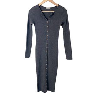 Heart Hips Women's Y2K Button Front Ribbed Bodycon Midi Dress Grey Size S
